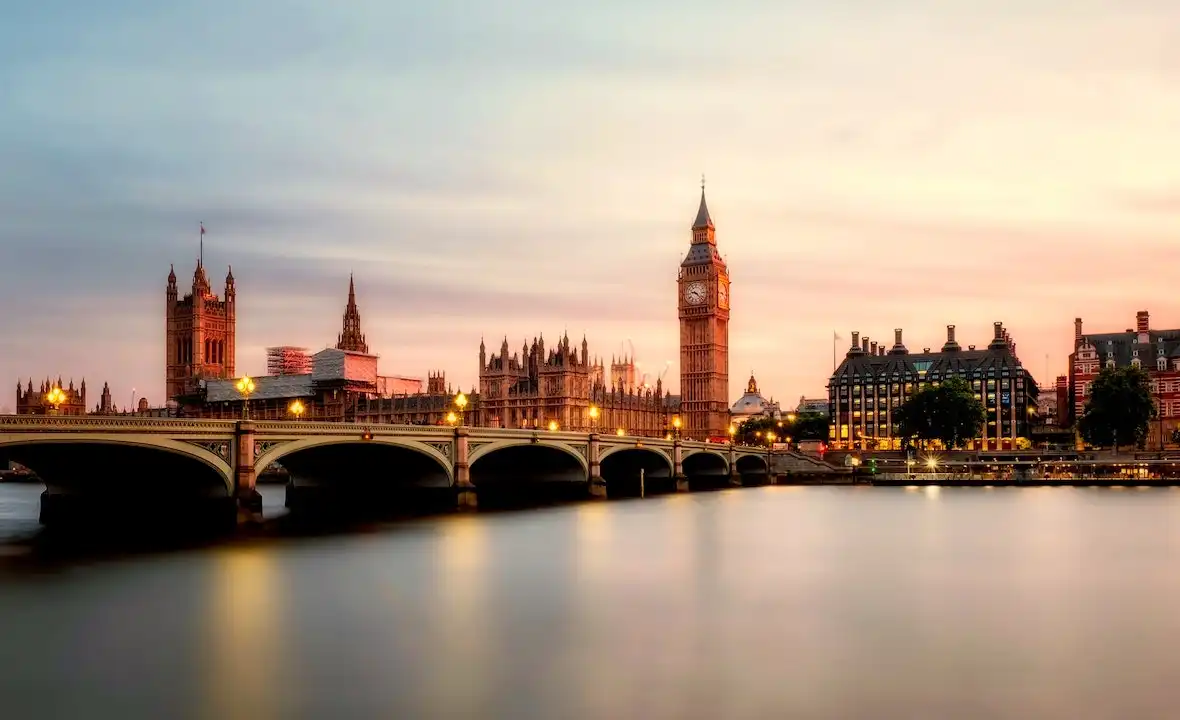 Sunset view of the Big Ben, London from a distance