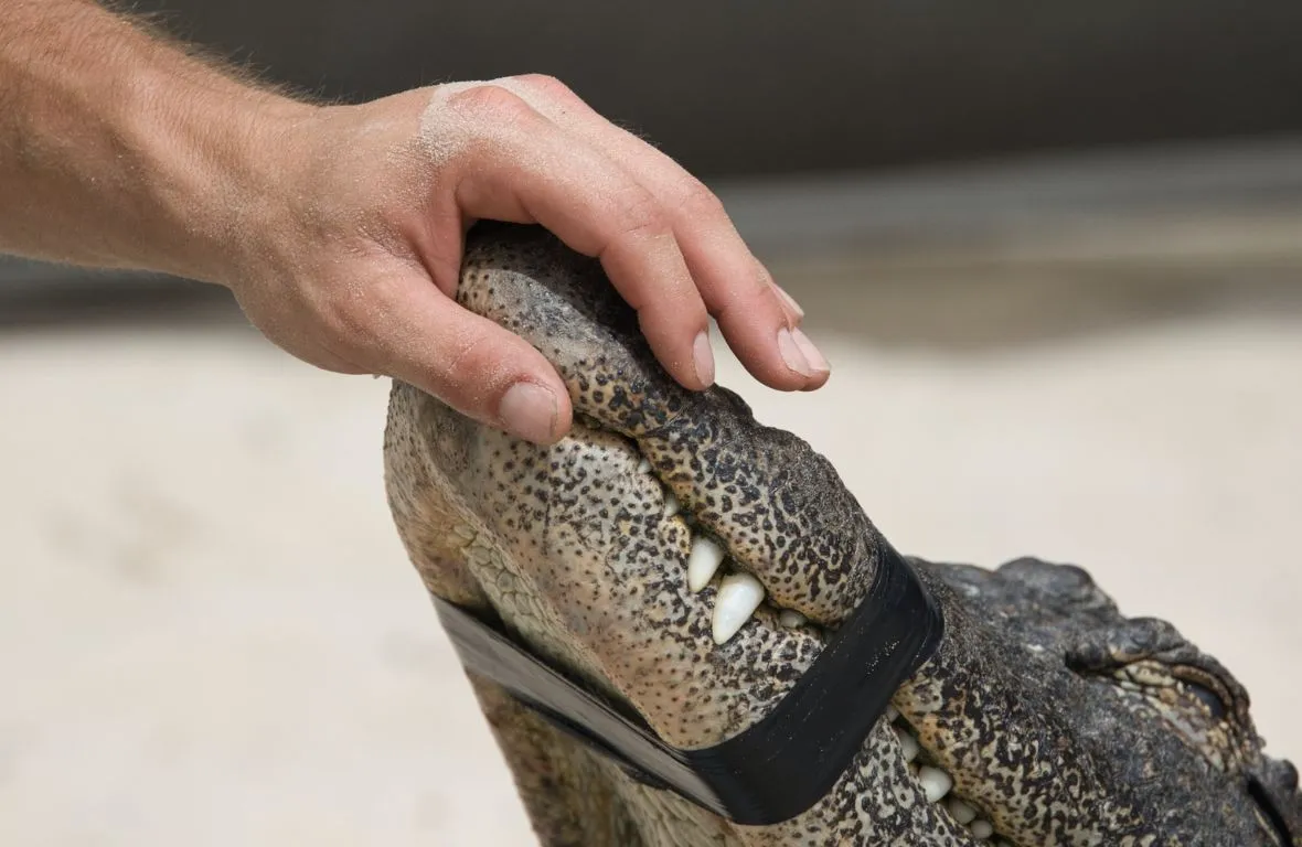 Man Touching Aligator at Gatorland, Orlando Florida